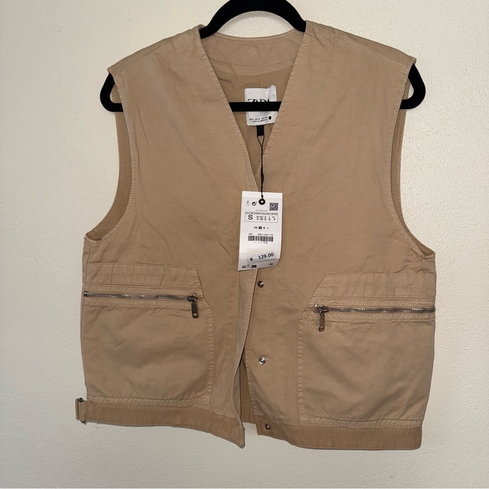 Zara The Ava Jacket Limited Edition Cargo Beige Cotton Vest New Size S Fall